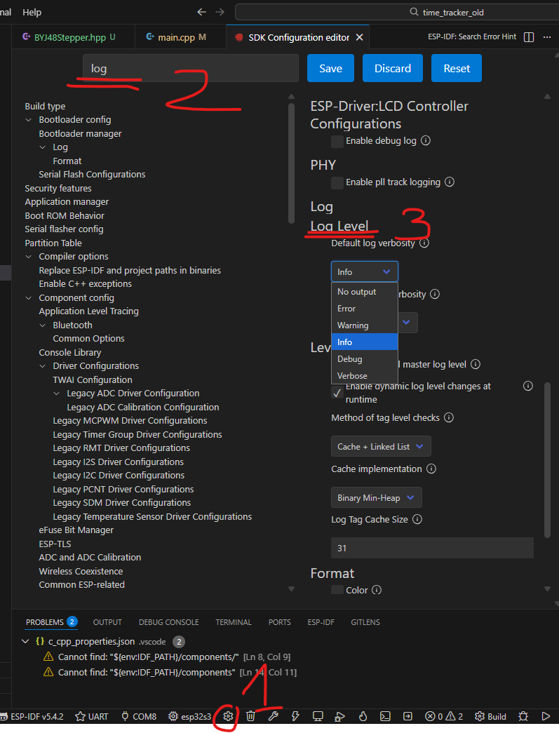 parametre log ESP-IDF
