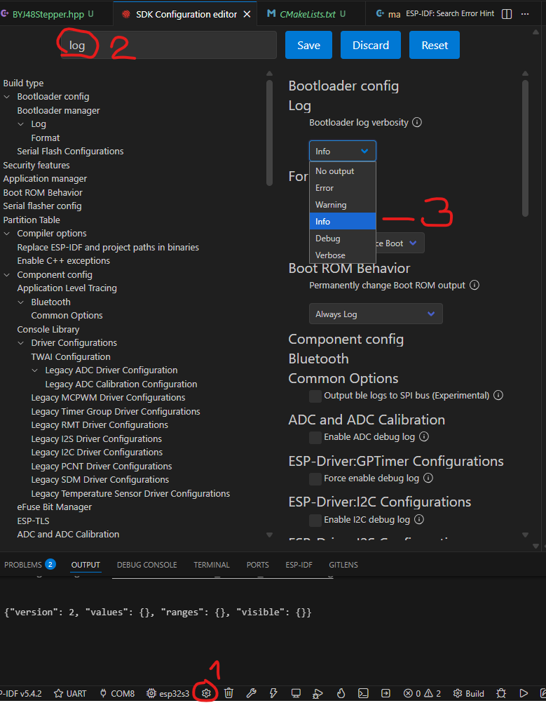 parametre log ESP-IDF